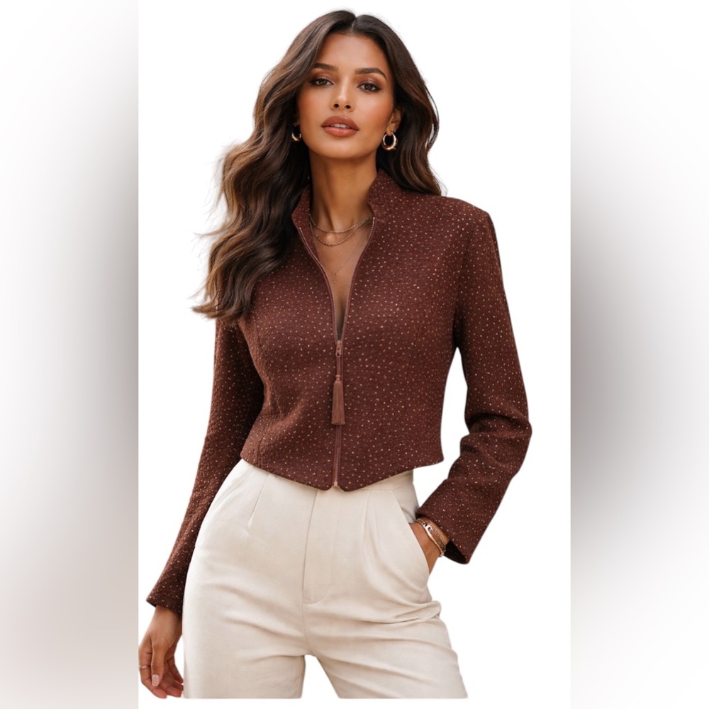 Vintage Jessica Howard Chocolate Brown Zip-Front Blazer with Tassel